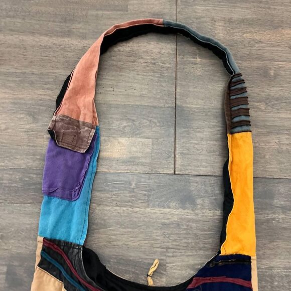 Vintage 90s Hippie Baba Boho Patchwork Crossbody Messenger Bag Buttefly One Size - Picture 3 of 7